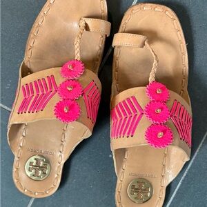 Tory Burch Tan Sandals with Pink Accents